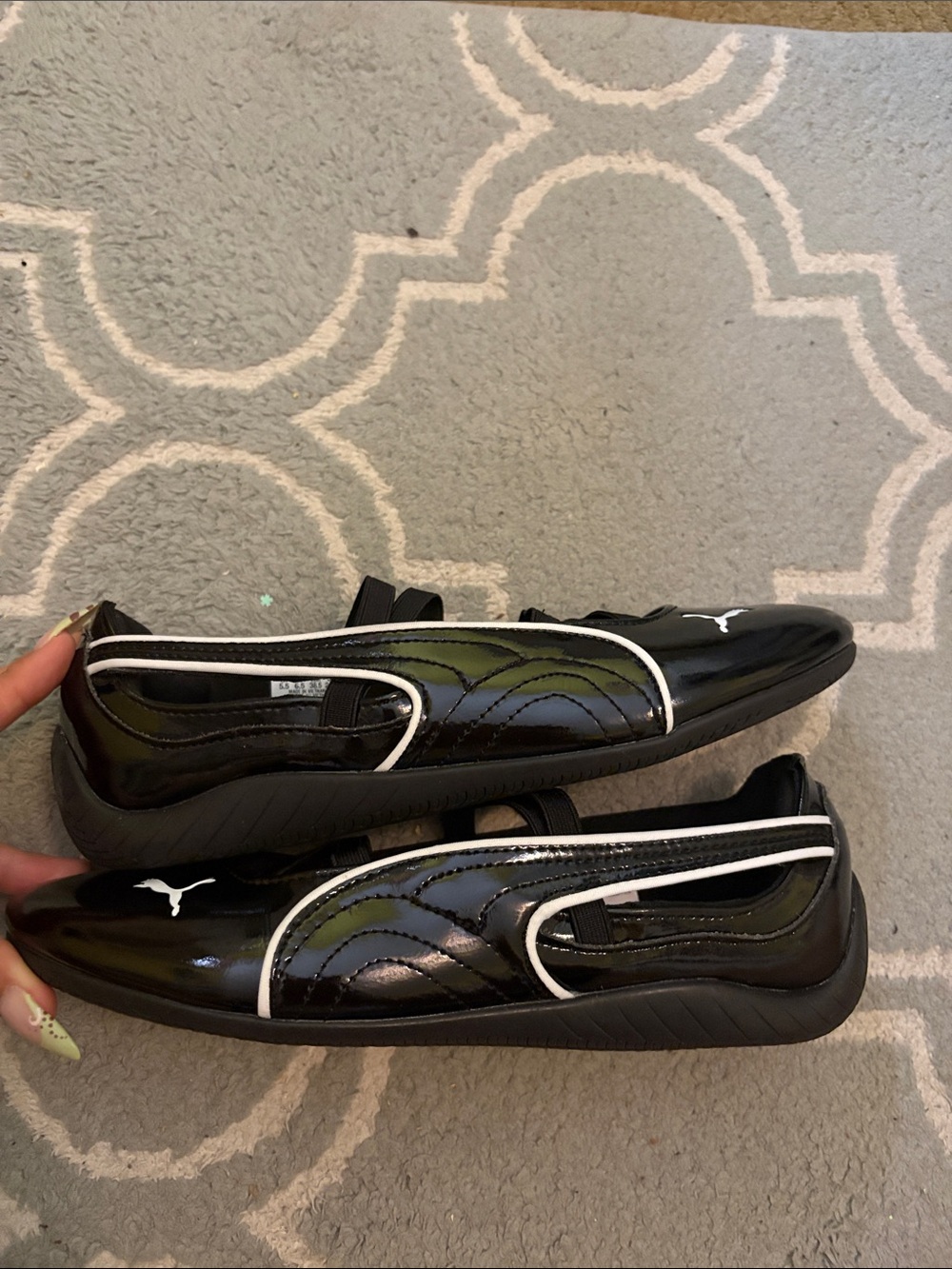 Puma Black Patent Ballet Flats with Elastic Cross Straps - Picture 3 of 3